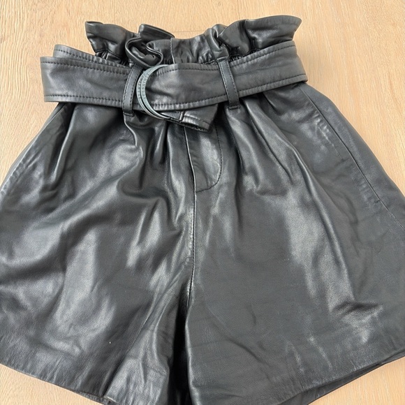 All Saints Pants - All Saints High Waist Black Leather Shorts